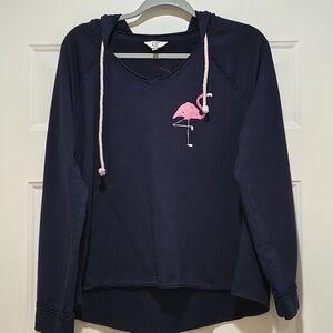 Crown & Ivy Flamingo Navy Hoodie  Petite Size Large